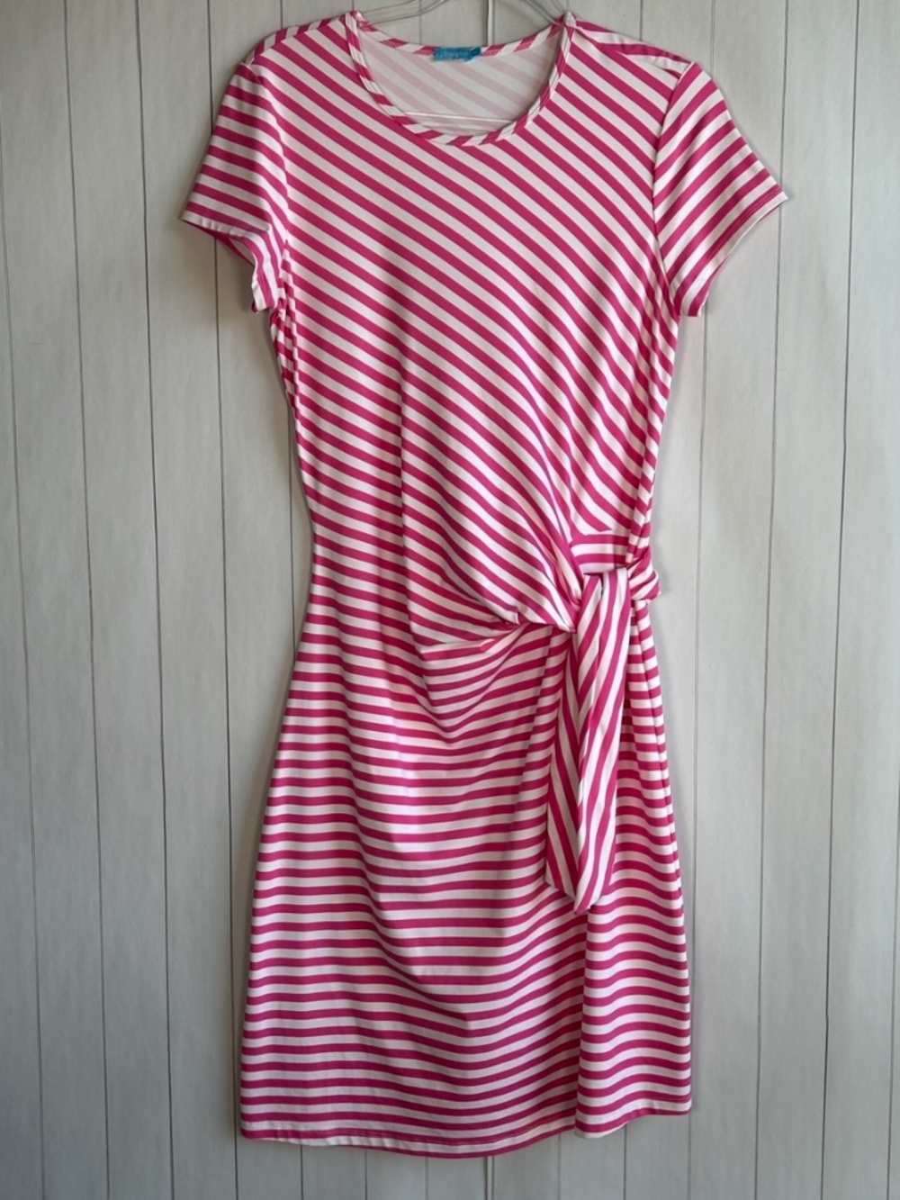 J. Mclaughlin size M Elora midi dress Catalina cloth pink stripe side tie sheath